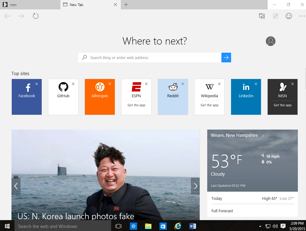 microsoft edge home page for tablet