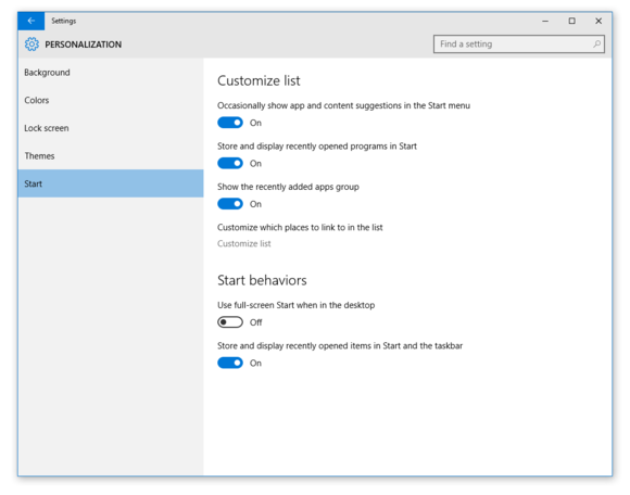 windows 10 build 10130 start screen config