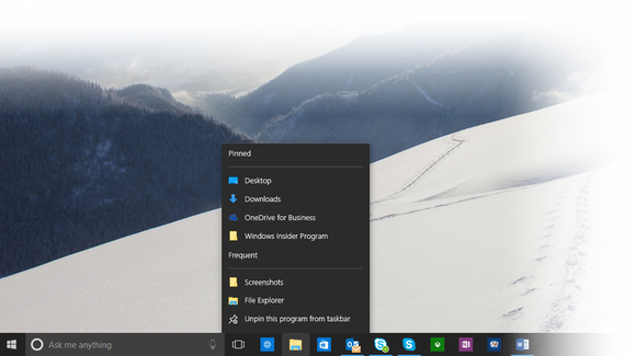 windows 10 jump menu