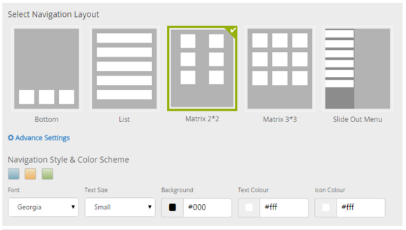 appypie step 2 building app style navigation nav layout