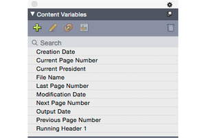 QuarkXPress 2015 content variables palette