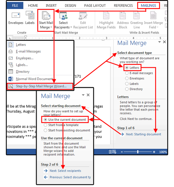 figure1 mail merge step 1 select starting document