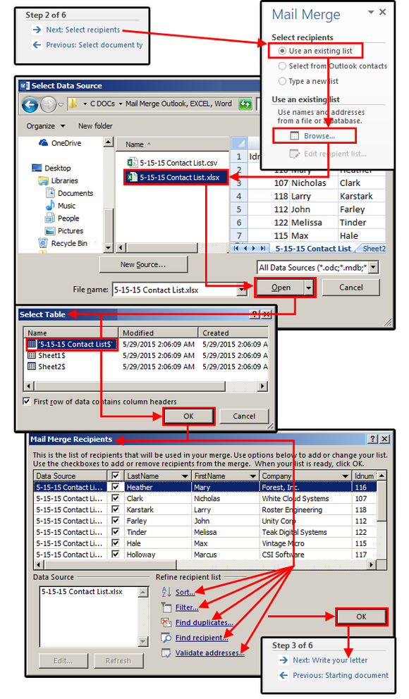 mail merge from excel document