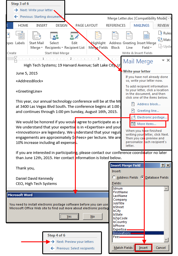 how to go to next record in mail merge in word for mac