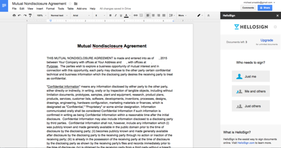 hellosign for google docs