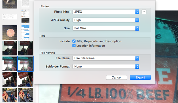 photos export options