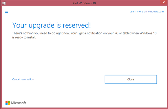 Windows 10 reservation screen