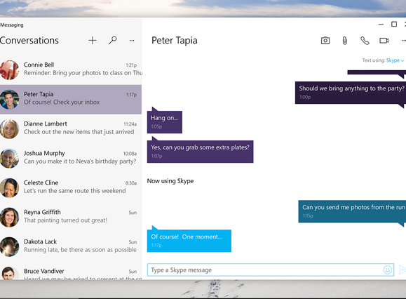 windows 10 messaging app crop