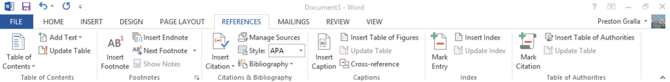 Word 2013 cheat sheet - Ribbon References tab