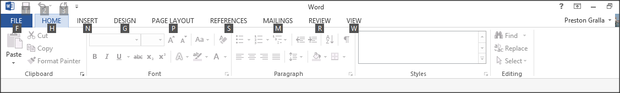 Word 2013 cheat sheet - Ribbon with Alt key pressed