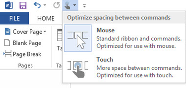 Word 2013 cheat sheet - choosing mouse or touch interface