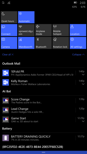 Windows Mobile 10 Build 10136 action icons