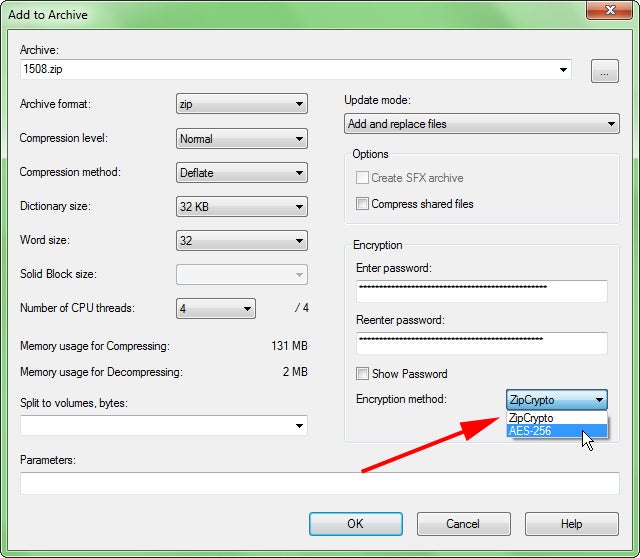 how to encrypt a zip file using winzip