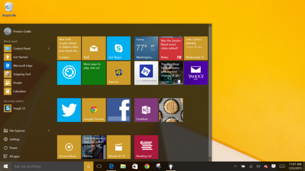 Windows 10 start menu