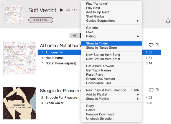 iTunes 12.2 context menu