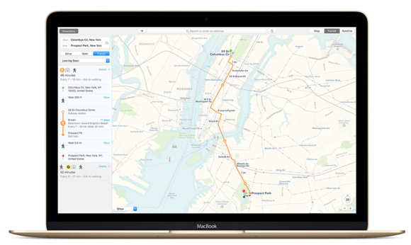 el capitan maps transit macbook