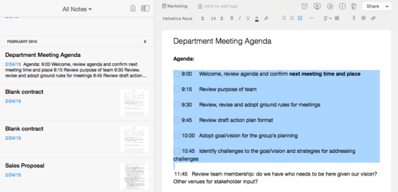 evernote checklist