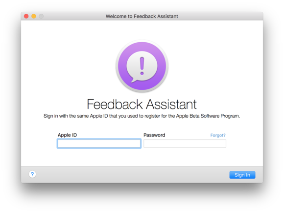 feedback assistant mac login