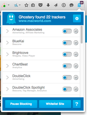 ghostery shows tracking elements on sites