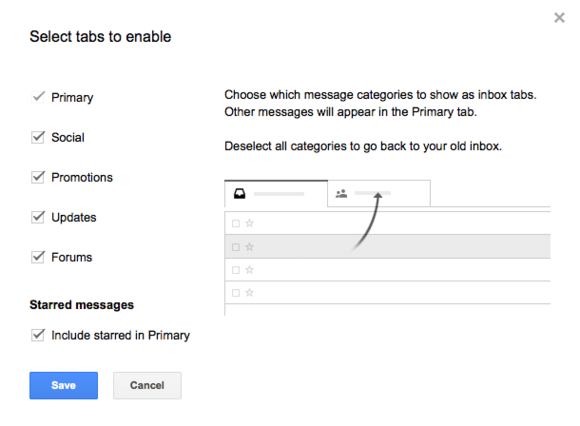 gmail category tabs