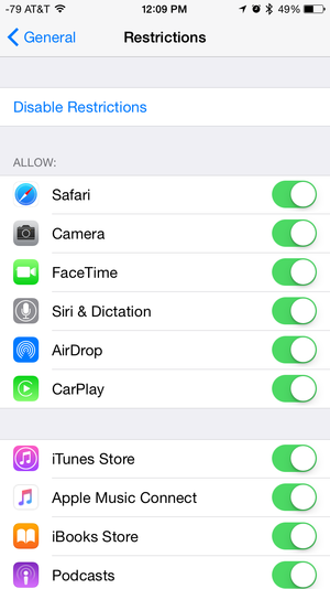 ios8 restrictions apple music connect