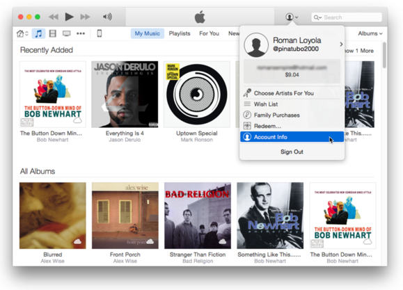 itunes 12 acct info