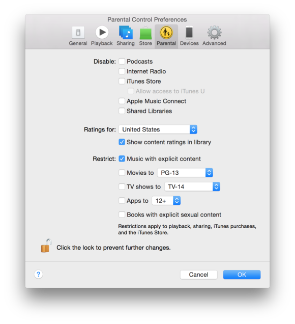 itunes parental controls