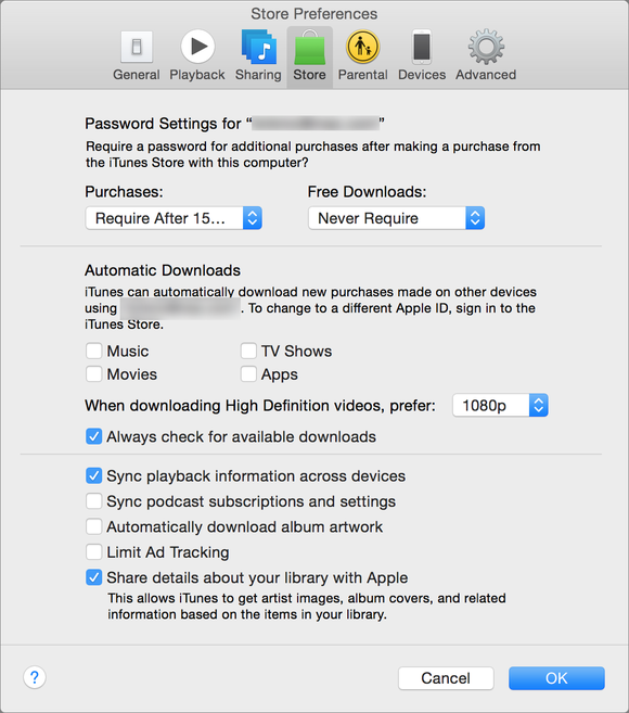 itunes store preferences