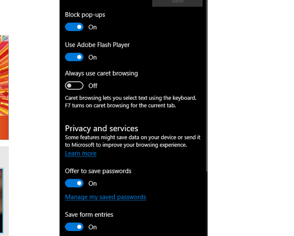 microsoft edge advanced settings