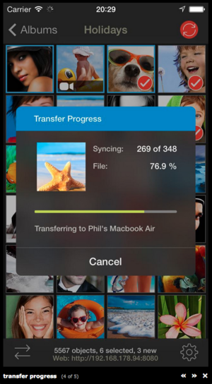 photosync transfer screen