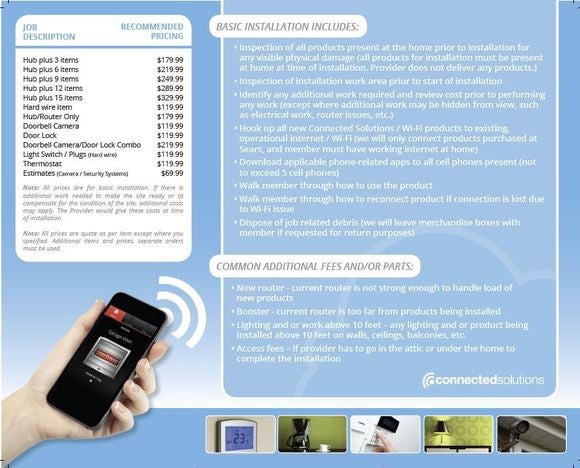 sears installation price list
