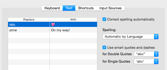 text replacement in yosemite