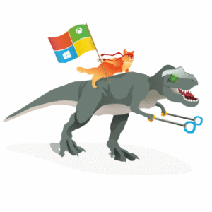 ninjacat riding T rex gif