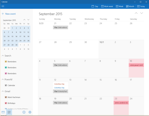 windows 10 calendar