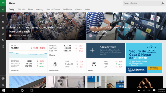 windows 10 continuum money app