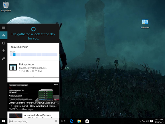 windows 10 cortana cards at a glance