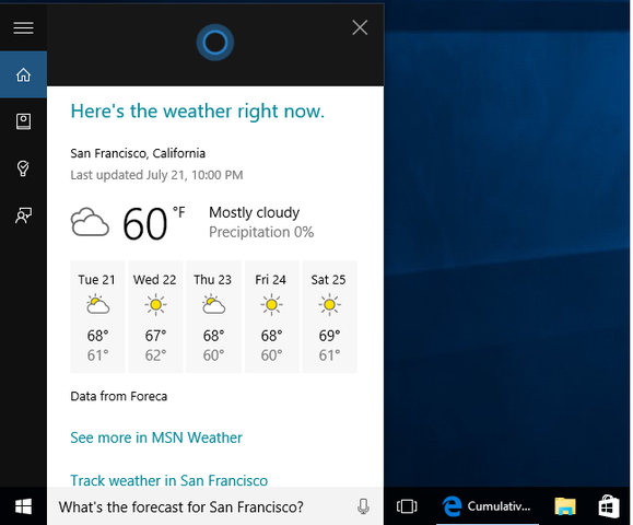 windows 10 cortana forecast