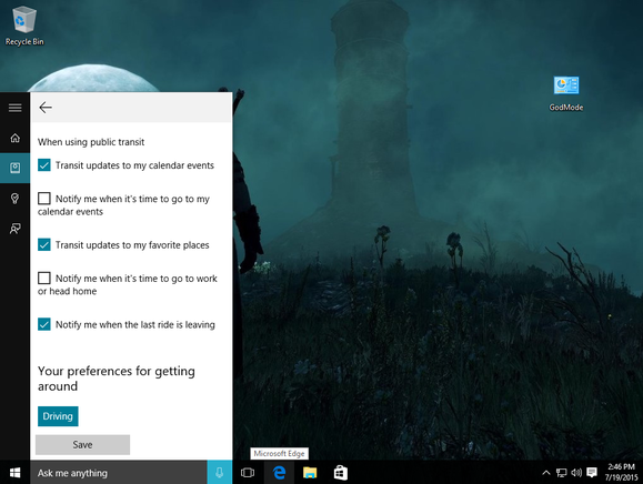 windows 10 cortana getting around settings