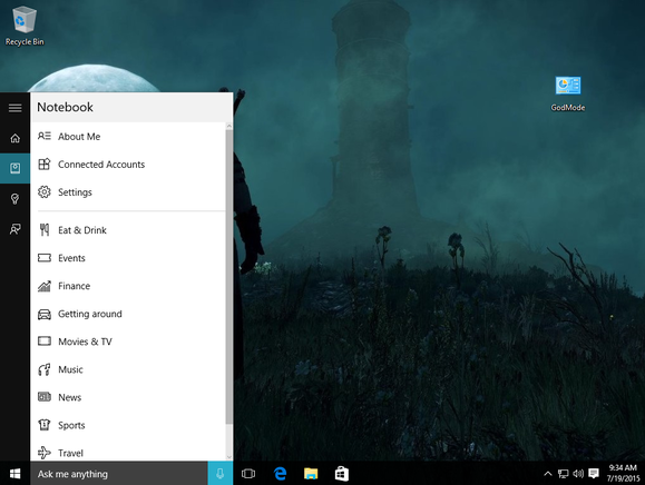 windows 10 cortana notebook