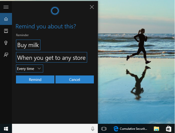 windows 10 cortana reminder