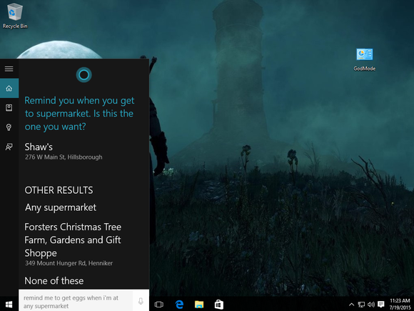 windows 10 cortana reminder at supermarket