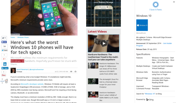 windows 10 edge cortana