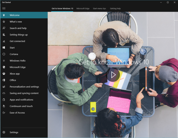 windows 10 get started app