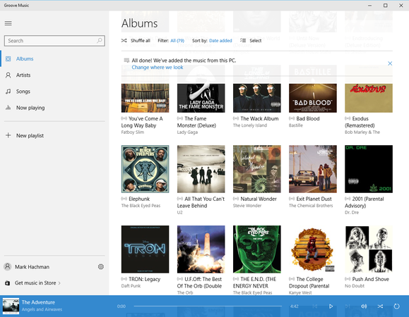 windows 10 groove music album screen