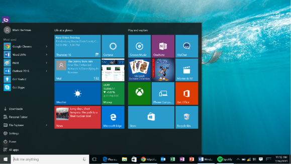 Μενού εκκίνησης των Windows 10