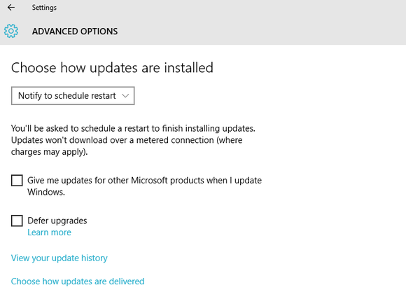 windows 10 updates advanced options