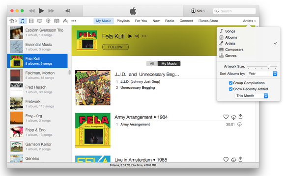 iTunes 12 artists view
