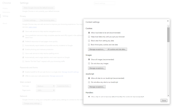 chrome settings