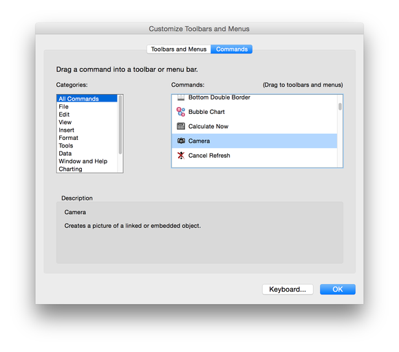 Excel 2016 for Mac customize menus