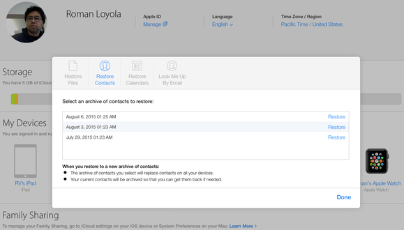 icloud restore contacts